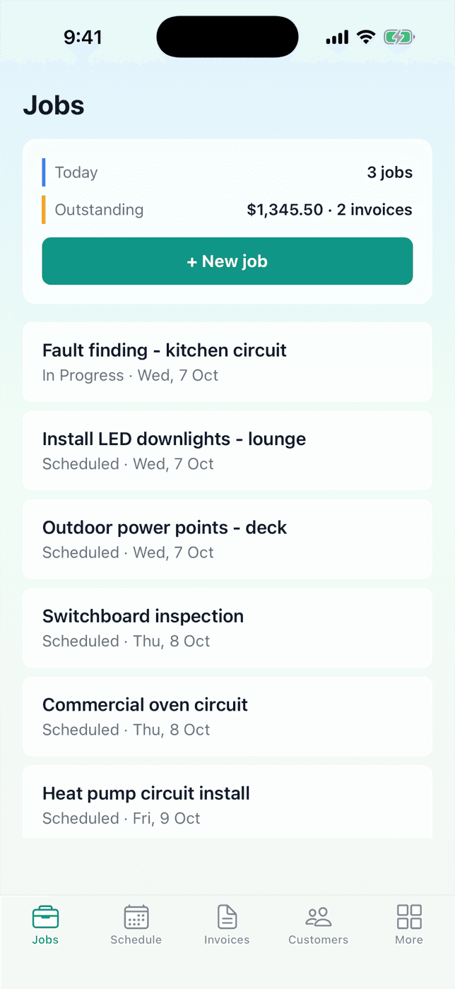 The Carabo mobile app showing today's jobs
